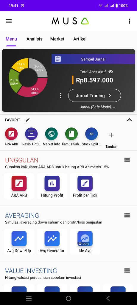 Kalkulator saham dan jurnal, ada fitur Kalkulator ARA ARB